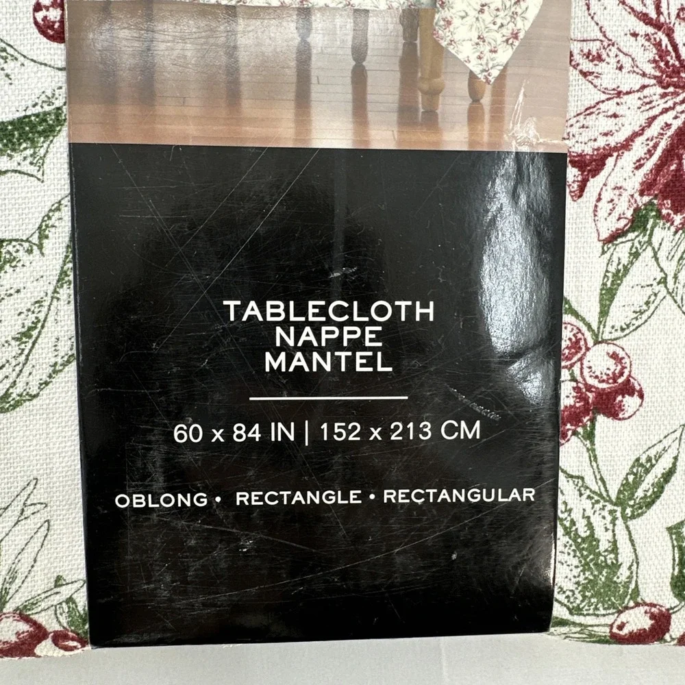 Lauren Ralph Lauren Tablecloth Holly Mistletoe Red Poinsettia Christmas 60 x 84
